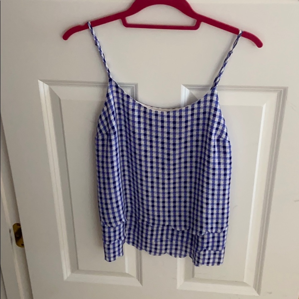 Blue and white check tank with spaghetti straps